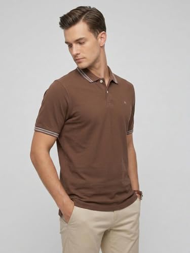 Image of Raymond Men Modern Fit Solid Pattern Pure Cotton Polo Neck Half Sleeve Casual T-Shirt