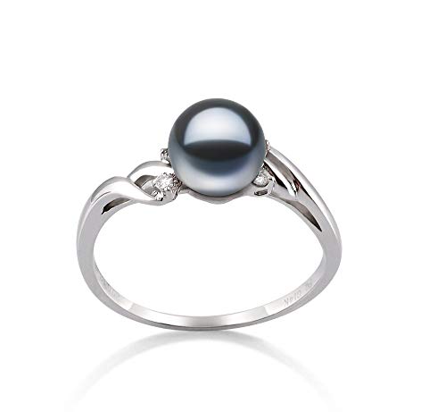 Andrea Black 6-7mm AAAA Quality Freshwater 14K White Gold Cultured Pearl Ring For Women - Size-6