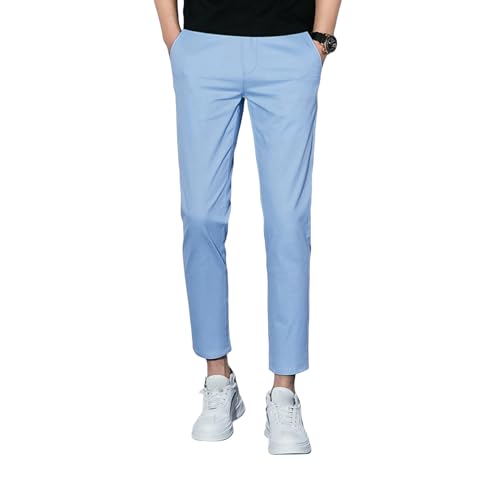 Men's Spring Summer Simple Solid Color Nine-Tenths Cotton Breathable Straight Casual Pants