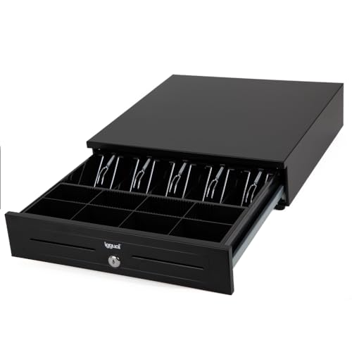 iggual – Cajón Portamonedas IRON-HD -Caja Efectivo Registradora Manual o Automática para 5 Billetes y 8 Monedas -Cerradura 3 Posiciones -Interior y exterior Acero -Uso Profesional -Negro (41,5x41x10)