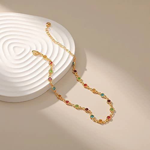 18K Gold Plated Anklet, Adjustable Bohemian Square Coloured Zirconia Anklet, Beach Holiday Jewellery For Women - Image 3