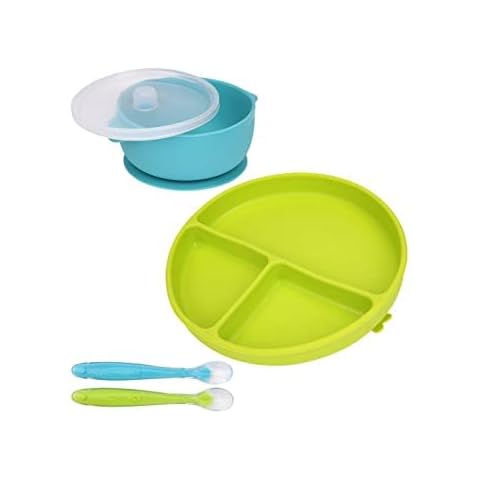 Baby Plate Suction Bowl Super Suction Baby Cutlery Set with 2 Spoons for Self Feeding, Dishwasher and Microwave Safe Travel Friendly Cover