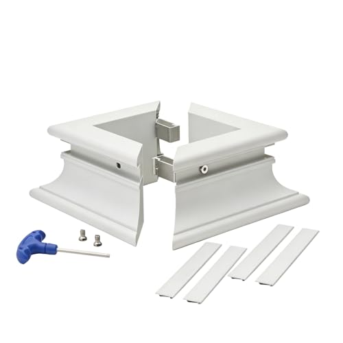 Large Aluminum 4x4 Post Base Cover - Porch Sleeve & Fence Column Wrap for Deck, Mailbox, and Rail Protector | Weather-Resistant Widen & Tall Column Cap Trim Skirt (Split White)