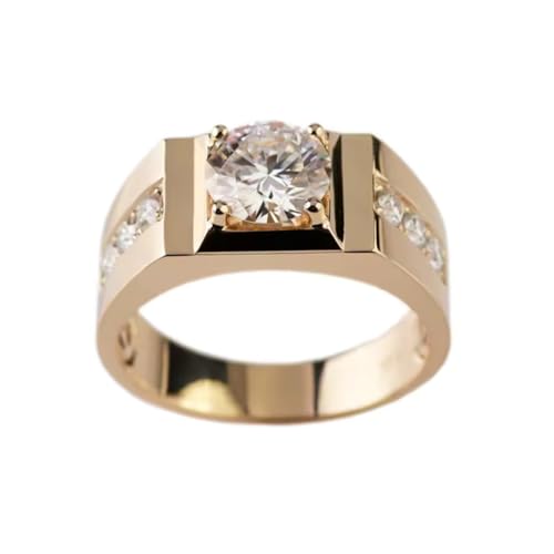 14K Gold 1.0Ct Lab Grown Diamond Ring for Men, IGI Certified, D-E Color, VS, 10K/14K/18K Real Gold Diamond Ring with 0.2 Cttw Diamond Accents, for Engagement Fathers Day Wedding Size 4-18