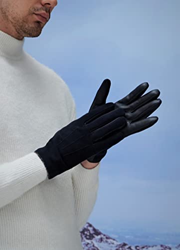 YISEVEN Heren lamsvacht suède handschoenen met warme voering, touchscreen, heren winter elegant schapenleer suède handschoenen - Image 4