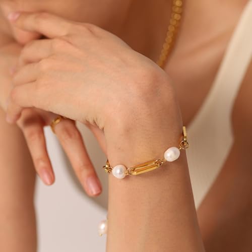 Pulsera de perlas y cadena rectangular unisex de estilo retro chic 2