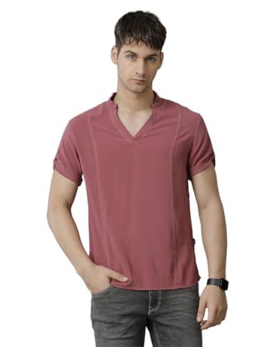Image of Identiti MenSlim Fit Half Sleeve Solid Smart V Placket Casual Shirts