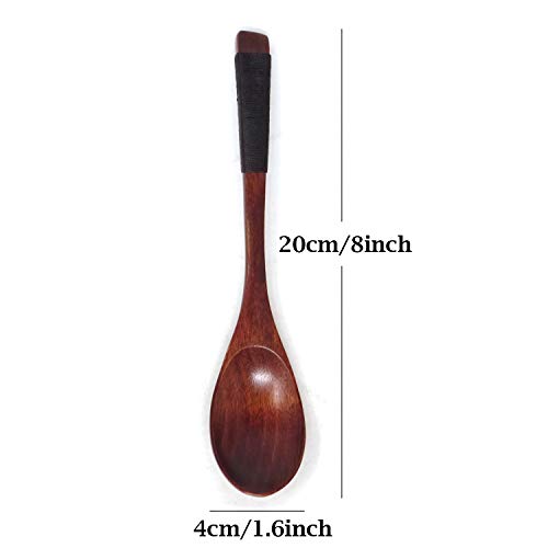 Honbay 4Pcs Handmade Japanese Style Long Handle Wooden Soup Spoons With Tied Line On Handle For Travel, Picnic, Camping Or Just For Daily Use #TOP1