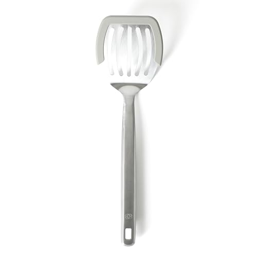 Image of Calphalon Prime Slotted Turner, Stainless Steel Wide Slotted Spatula with Silicone Rim for Nonstick Cookware, Heat Resistant Durable Kitchen Tool for Cooking, Flipping, Draining and Serving