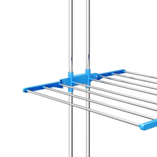 Image of TEKCOOL Foldable Cloth Drying Stand Stainless Steel - 3 Tier Heavy-Duty Clothes Dryer for Balcony, Indoor & Outdoor Use | with Wheels & Hanger Slots | Rust-Proof Laundry Rack (Grey, 3 TIRE)?,