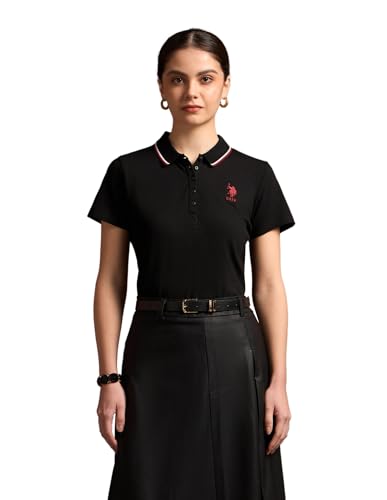 Image of U.S. Polo ASSN. Women Cotton Solid Regular Fit Polo Shirt