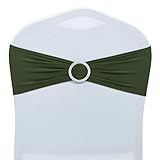 MDS Pack of 10 Spandex Chair Sashes Bow sash Premium Stretch Chair Cover Band with Buckle Slider Elastic Chair Ties for Wedding and Events Decoration Spandex Slider Sashes Bows - Olive Green