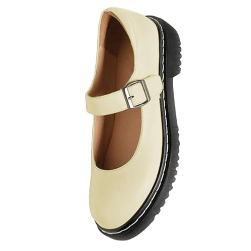 Image of YDN Women Classic Round Closed Toe Mary Jane Flats Platform Adjustable Single Ankle Strap Buckle Comfy Cute Pump Leather Patry Cosplay Girls Dress Shoe Size 4-16