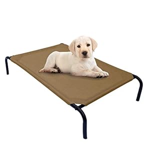 PHYEX Heavy Duty Steel-Framed Portable Elevated Pet Bed, Elevated Cooling Pet Cot, 33″ L x 19″ W x 7.5″ H(S, Brown)