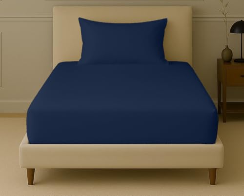 Image of Trance Home Linen 300 TC Bamboo Fitted Bedsheet | Soft, Breathable & Eco-Friendly Bedsheet with 1 Pillow Cover - (72 x 36 inch, Mediterranean Blue)