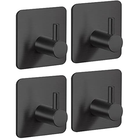 LgowithU 4 Pack Self Adhesive Hooks, Modern Matte Stainless Steel Heavy Duty Coat Hooks- 3M Waterproof Strong Towel Wall Sticky Hooks for Kitchen Bathroom Toilet, No Drilling Required (Black) Cover