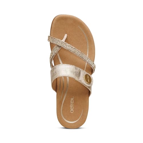 Image of Aetrex Izzy Memory Foam Footbed Faux Leather Adjustable Slide Orthopedic Sandals for Women - Pressure Relief Pain Arch Support Sandals Women's