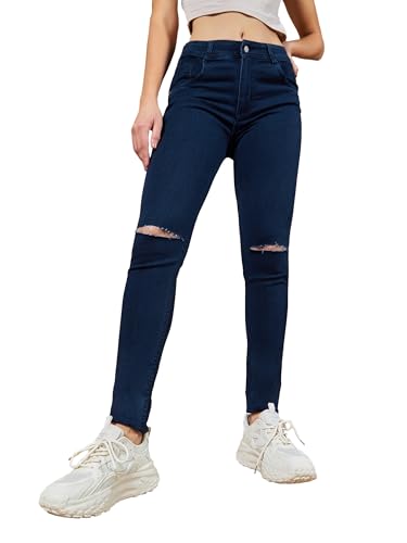 Image of Dolce Crudo Women's Skinny Fit High Rise Regular Length Knee Slit Denim Stretchable Jeans