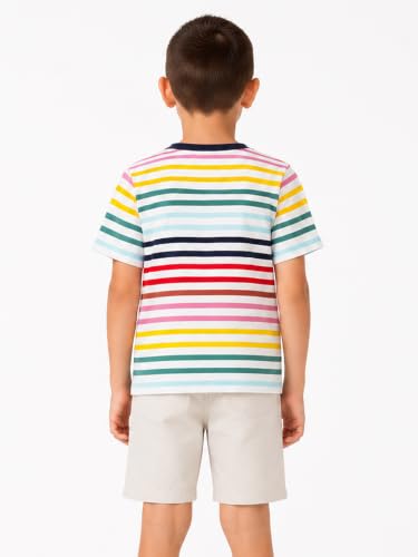 Image of LittleSpring Boys Girls T Shirt Rainbow Striped Cotton Crewneck Tees for Kids Fashion
