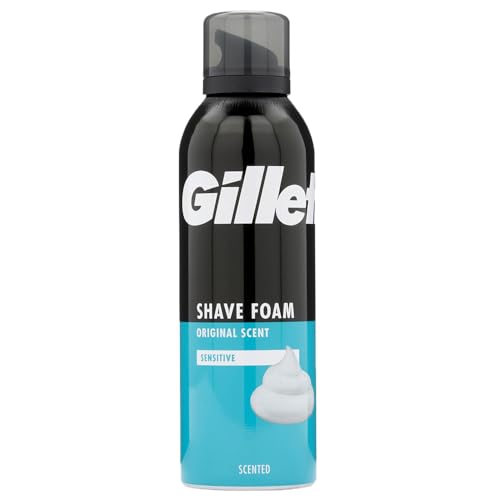 Gillette Men Shaving Foam Sensitive Skin Original Scent Clean Shave 200ml Pack of 1 Soft Face Body Aloe Vera Mousse Compatible with Gillette Razor with Welari Thank You Card | (1pack) (200ml)