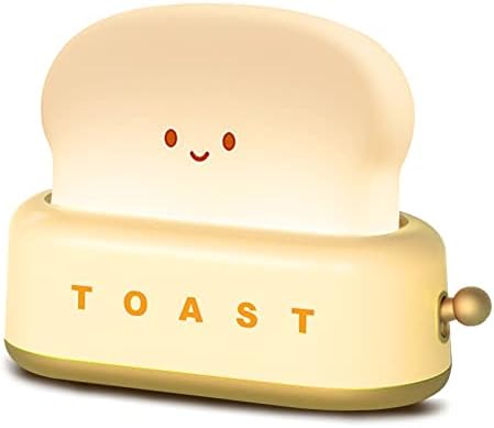 QANYI Small Table Lamp, Cute Toast Bread LED Bedroom Nightstand Light with Timer and Rechargeable, Cool Birthday Gift for Baby Kids Children Girls Boys
