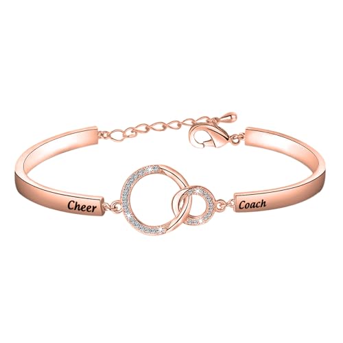 Image of BEKECH Cheerleader Coaches Cheer Coach Bracelet Jewelry for Coaches Cheer Gift for Her Appreciation Gift for Cheerleading (card-gold)