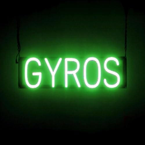 Image of SpellBrite LED Neon GYROS Sign for Business - Green, 21 inch x 6 inch | Ultra-Bright Click-Together Signage for Restaurants, with Visibility from 500 Feet - 8 Animations, 6 Brightness Settings