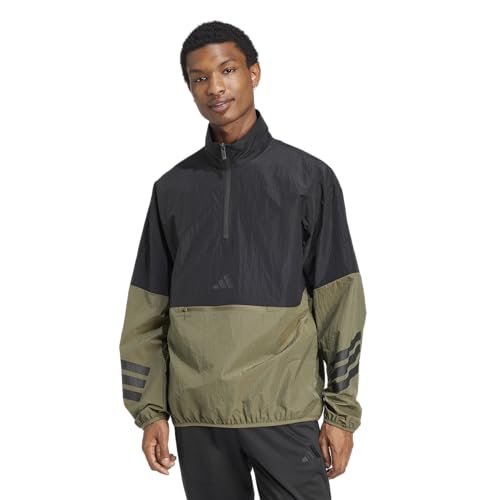 adidas Men's Future Icon 3-Stripes Woven Half-Zip Sportswear Sweatshirt, Olive Strata, Small