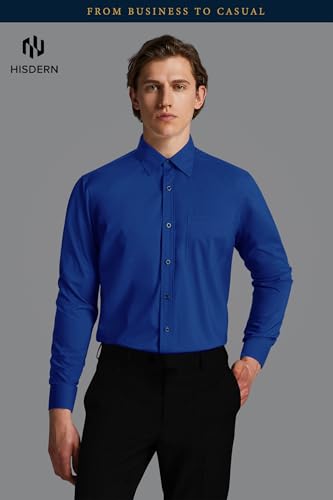 Image of HISDERN Mens Dress Shirts Long Sleeve Button Down Casual Shirts for Men Inner Contrast Formal Business Tuxedo Wedding Shirt