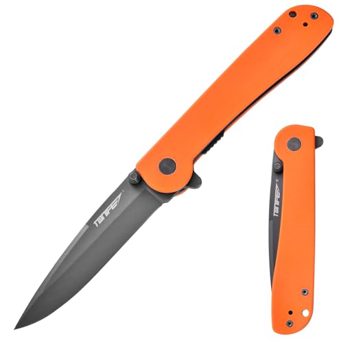 TONIFE Guiding Star Navaja Plegable con Clip de Bolsillo, Antideslizante EDC Cuchillo de Una Mano, Hoja 8Cr14MoV y Mango G10 para Cuchillo de Camping al Aire Libre (Naranja + Gris Titanio)