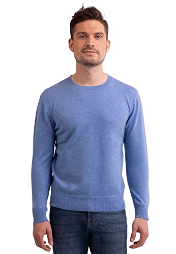 CASH-MERE.CH Pull 100 % cachemire pour homme | Pull col rond 2 fils, Bleu azur, S Cover