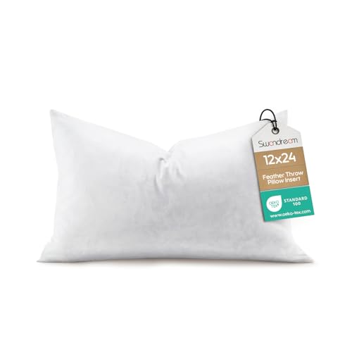 Image of 12x24 Feather Lumbar Pillow Insert, Decorative Throw Pillow Insert for Covers, Fuller Fit with Soft Support for Bed and Couch