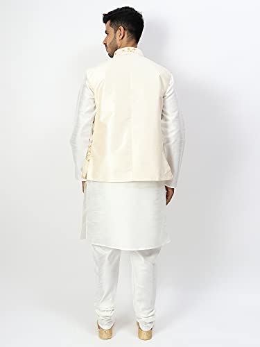 Image of Uri and MacKenzie Men's Silk Blend Regular Kurta Churidar Pyjama with Bundi Nehru Jacket /Waistcoat