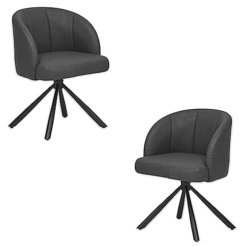 Stella Trading Lot de 2 Grace Aspect Cuir avec Structure en métal Noir, Anthracite – Chaises...