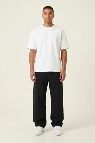 Image of Plaid&Plain Men's Baggy Jeans Wide Leg Heavyweight 100% Cotton Loose Fit