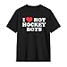 Haebfsl I Love Hot Hockey Boys Men's Cotton T-Shirts Casual Basic Crew Neck Tshirts Short Sleeve Fashion Tee Shirts,Medium Black
