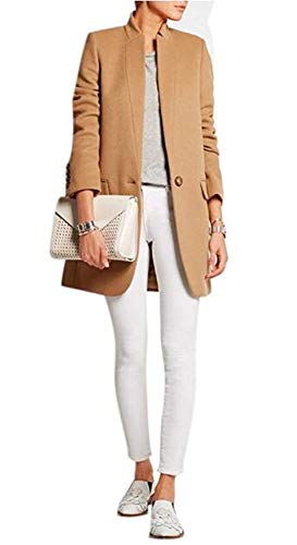 GESELLIE WoMen s Camel Stand Collar Long Sleeve Blazer Coat Slim Fit Wool Blend Overcoat,Camel,Medium