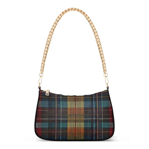 Shoulder Bags for Women Plaid Line Background Tote HandBag Shoulder Bags purse with Chain Zipper Closure