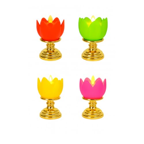 Lotus Flower LED Candles with Golden Base, Multicolor, Red Green Yellow Pink, Decorative Flameless Candles- Random Colour Received 1pc-picture-11