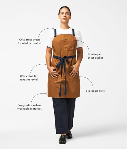 hedley & bennett Crossback Apron - Crossback Chef Apron with Pockets - 100% Cotton Denim, 8oz - Abalone Black
