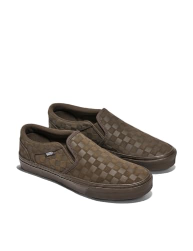 Vans Men's Asher Slip-On Shoe | Comfortable Sneakers for Walking, Fashion & Everyday Wear, Embossed Suede Coal Brown, 10.53