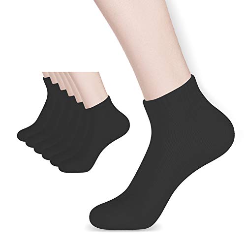 Athletic Socks for Men Women, Soft & Breathable Cotton Socks with Seamless Toe and Non-slip Ribtop Low Cut Ankle Socks for Running 6-Pairs Pack (BLACK)