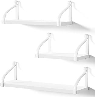 Love-KANKEI Rustic Shelves, Decorative Wall Shelf Set of 3, Floating Shelves for Bathroom, Bedroom, Living Room,Kitchen, Office and More, White