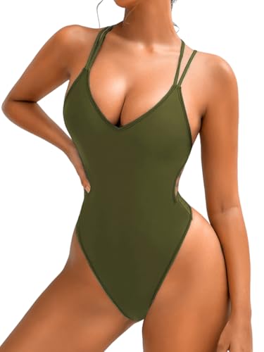 Image of ShawGobow Sexy Swimsuit for Women,Backless Scrunch Butt High Cut Monokini,One Piece Cheeky Bathing Suit Beach Pool Party