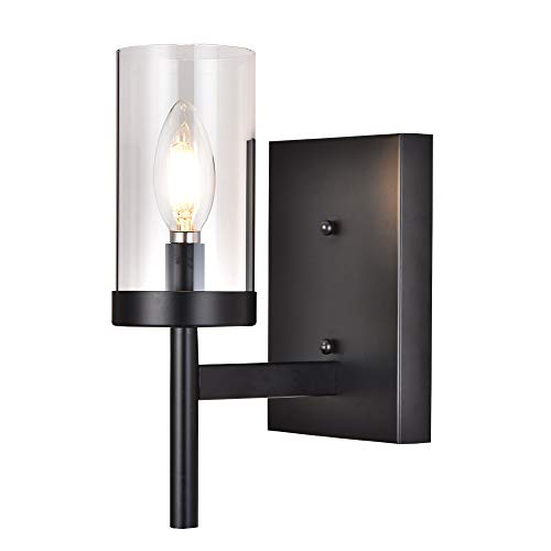 COTULIN Modern Black Metal Wall Sconce,Wall Light with Clear Glass Shade for Bedroom