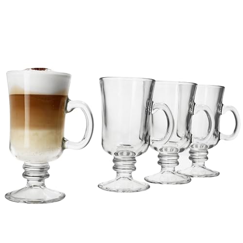 MamboCat Lot de 4 verres à café irlandais I 180 ml, hauteur 14,8 cm I pour 4 personnes I Verre à café transparent avec poignée et pied I Verres à thé...