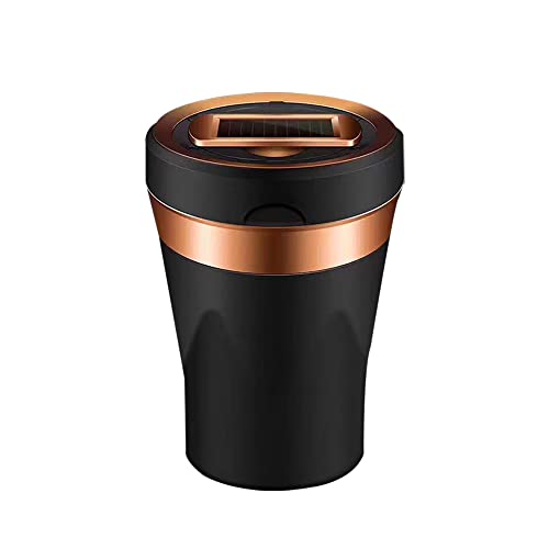 Image of Ceramics Car Ashtray with Lid Smell Proof Cap Detachable, Portable Ashtray Fit for Most Vehicles Homes Office, Removable Solar Energy USB Charging Ashtray, Blue LED Light Black