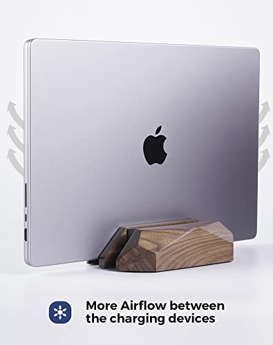 Nuvograin デュアルノートパソコンホルダー 縦型ノートパソコンスタンド 2スロット MacBookスタンド 木製 木製ノートパソコンスタンド 縦型ノートパソコンホルダー デスク用 ワイドドック すべてのMacBook/Surface Proに対応