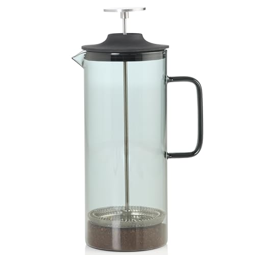 AdHoc Impact French Press Coffee Maker, 1L Cafetiere with Heat Resistant Borosilicate Glass, Stainless Steel Filter, Airtight Lid
