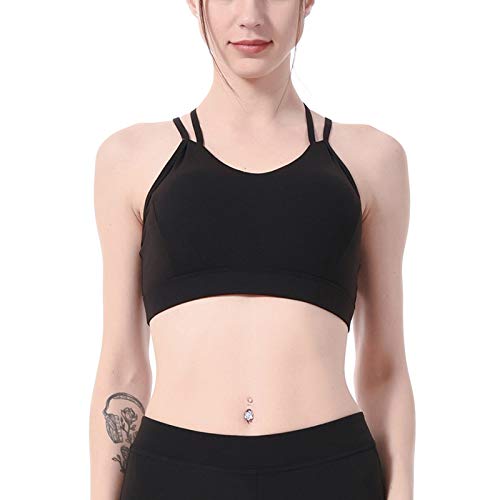 Image of Sports Bras for Women High Impact Support for Yoga Gym Running Workout Fitness Strappy Sports Bra with Padded Removable Cups Solid Black S